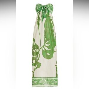 Green and White Strapless Maxi Dress